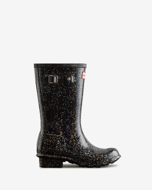 Hunter Original Glitter Wellington Gyerek Csizma Fekete | EPD-471892