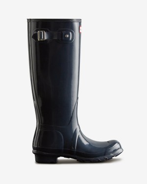 Hunter Original Tall Gloss Wellington Női Hosszúszárú Csizma Sötétkék | HYZ-862193