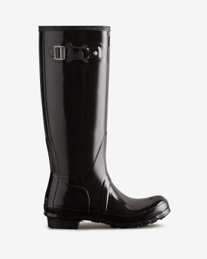 Hunter Original Tall Gloss Wellington Női Hosszúszárú Csizma Fekete | LCU-842093