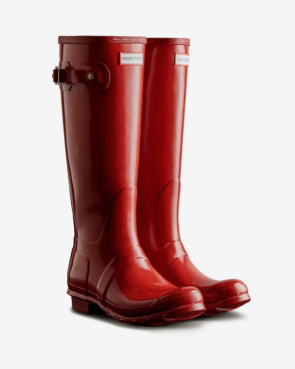 Hunter Original Tall Gloss Wellington Női Hosszúszárú Csizma Piros | BFU-368412