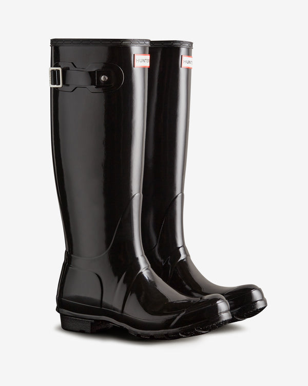 Hunter Original Tall Gloss Wellington Női Hosszúszárú Csizma Fekete | LCU-842093