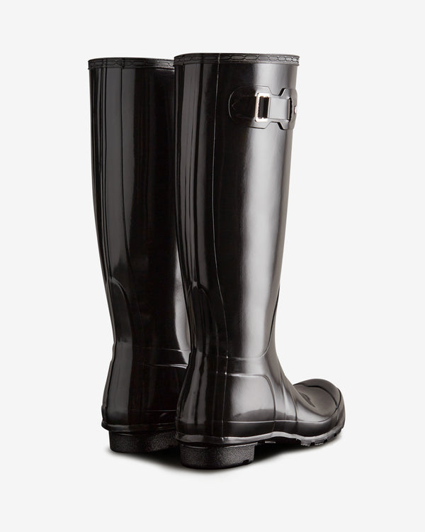 Hunter Original Tall Gloss Wellington Női Hosszúszárú Csizma Fekete | LCU-842093